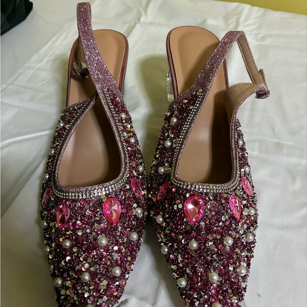 Elegant Pink Embellished Women's Slingback Shoes
